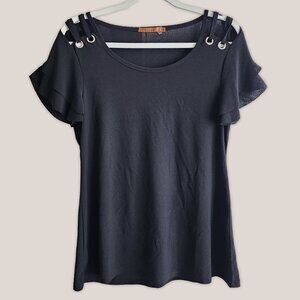Belldini Black Blouse Top with Open Shoulders